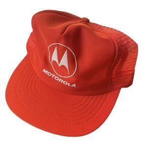 Motorola Telecommunications Mobile Phone Vintage Trucker Hat Cap USA Orange Men